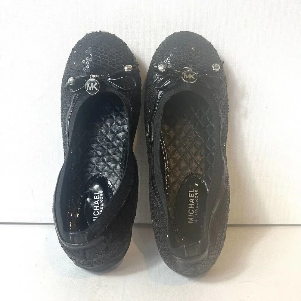MICHAEL Michael Kors Women's Beaded Flats Youth Size 4 Comfort Shoe Black Loafer